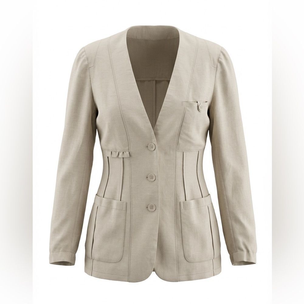 DONNA KARAN COLLECTION WOMENS LINEN BLEND LIGHT JACKET TAN SIZE 2
